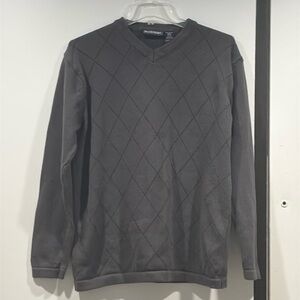 Blueprint 100% Cotton V-neck Gray Knitted Diamond Pattern Sweater Men's Size M !